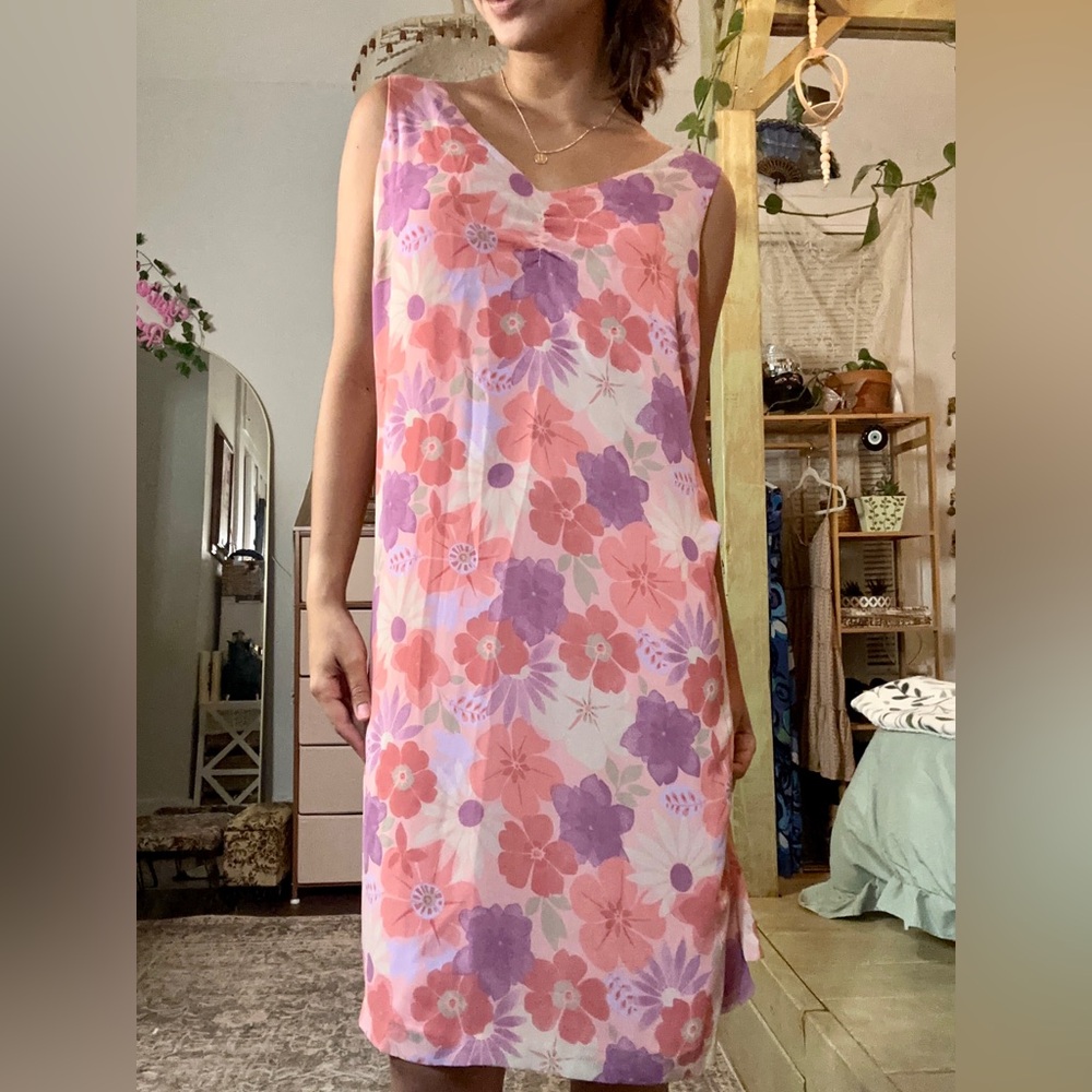 floral pink and purple dress